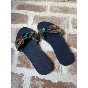 Havaianas You Saint Tropez Navy Blue Floral Bow Slide Sandals Womens 7/8W 39/40